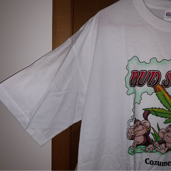 Men’s XL AMERICAN COTTON EURO White BUD SMOKER Weed Tee Shirt 3 Monkeys NWOT - Picture 2 of 8